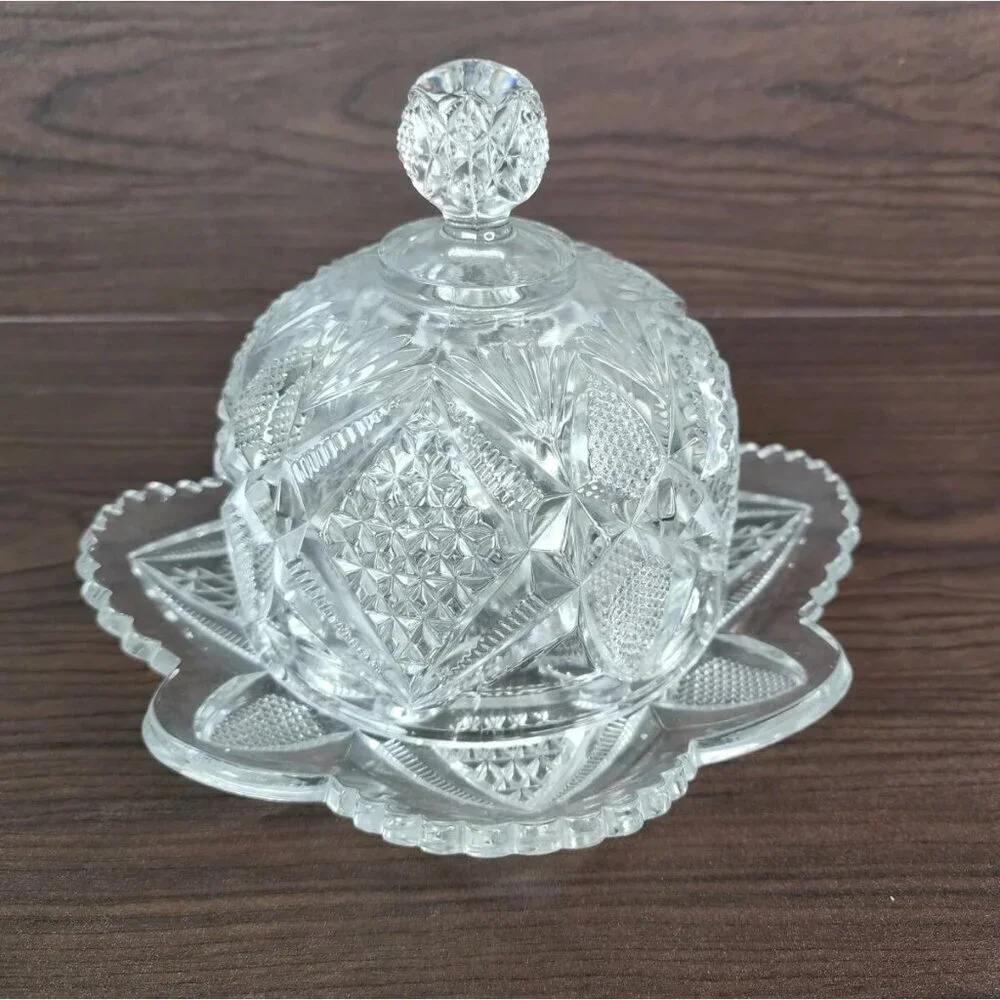 EAPG U. S Glass Co Pennsylvania Clear Glass Butter Dish with Cover No. 15048